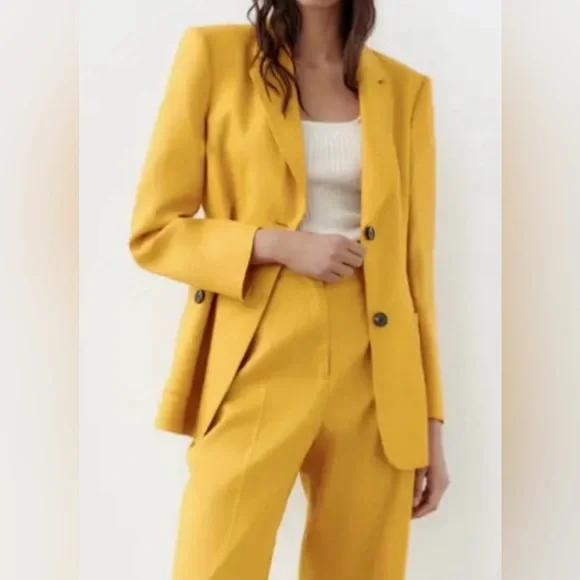ZARA Women’s Yellow Linen Blazer Pant Set - Picture 15 of 16